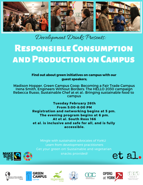 ewb's tweet photo. Join @ewb &amp; friends tomorrow, Tues. Feb 26, 5-8pm @yorkuniversity's et al. Cafe and Pub (South Ross Building - 4700 Keele St.) to learn about green initiatives on campus and beyond!

Register here >> https://t.co/SB932Wg321 #Hello2030 #DevDrinks https://t.co/qJEbXW3fnY