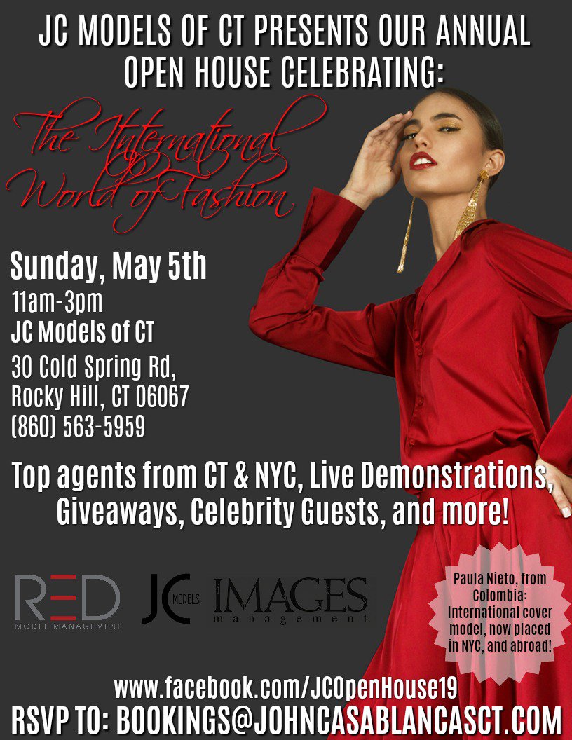bookedbytina's tweet photo. Join us for JC Open House-Model &amp; Actor Search on Sunday, 5/5/19.  
*Live demonstrations and giveaways
*Meet agents from NYC
*FUN! https://t.co/XTl88ooI3R