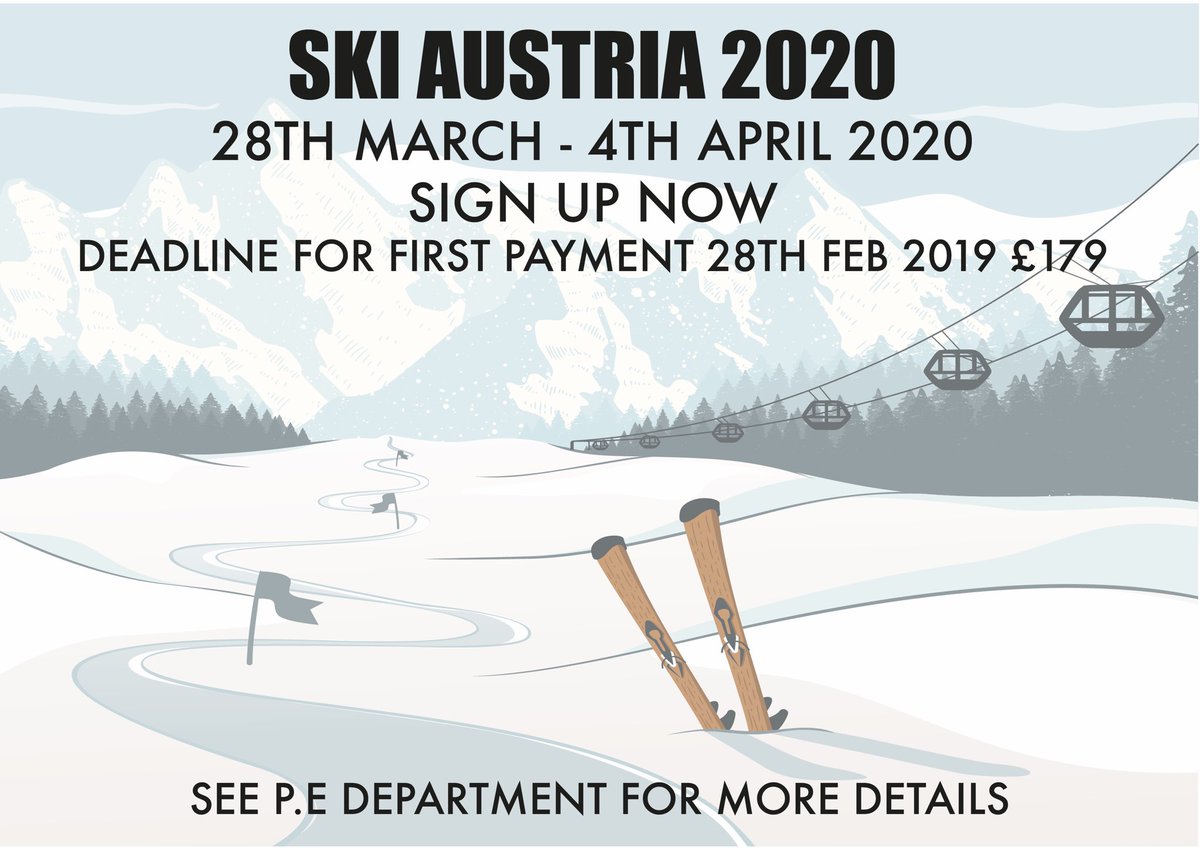 ShelfieldCA's tweet photo. Only 7 spaces left on the ski trip to Austria 2020! For more information see Mr Drummond in the @ShelfieldPE department. https://t.co/oIecyeZVIy