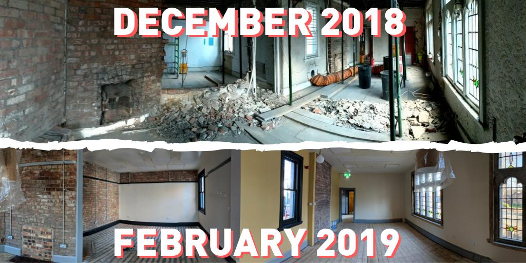 WithingtonWorks's tweet photo. Look how far we've come in just a few months 😲👍 A few finishing touches to do, such as fitting flooring and furniture.  Withington Works will open in March. Get in touch if you're interested in hiring desk space! #coworking #coworkingspace #manchester #withington #didsbury https://t.co/s6FheMwxED