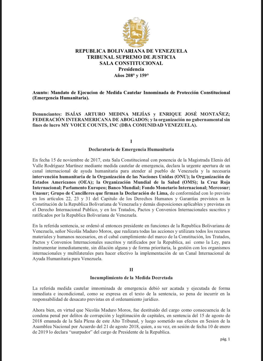 TSJ_Legitimo's tweet image. Tribunal Supremo de Justicia exhorta  la conformación de Coalición Militar Internacional en Misión de Paz para ejecutar Canal Humanitario. @IvanDuque @Almagro_OEA2015 @sebastianpinera @jguaido #grupodelimaconvzla #AyudasParaVenezuela