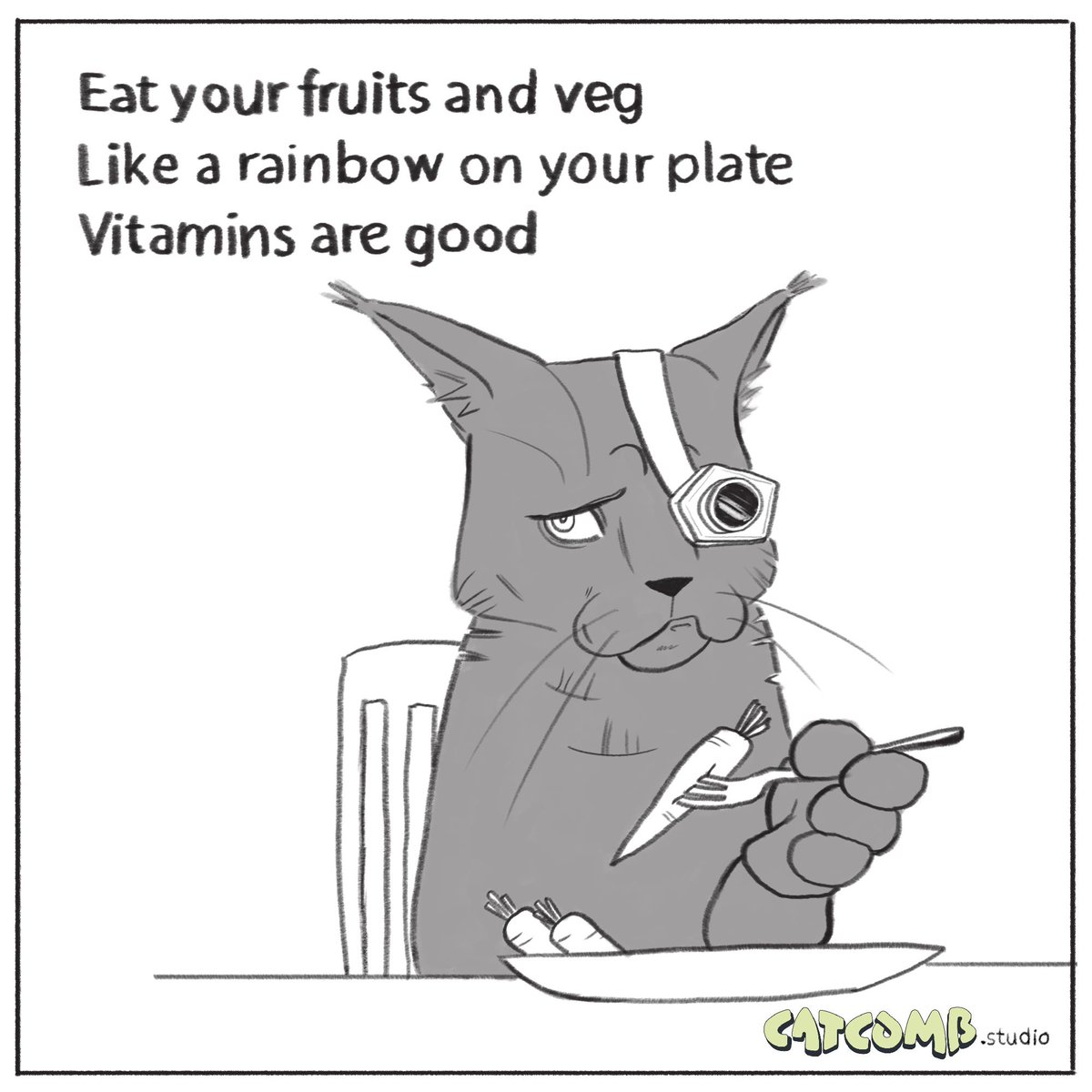CatcombStudio's tweet photo. A healthy diet makes a healthy mind!
#catcomb #catcombstudio #gamedev #sketch #drawing #pencil #artist #art #oc #characterdesign #comic #cartoon #motivationmonday #haiku #ihatemondays #healthyfood #dailygreens #vitamins #humour #indiegamedev #gameart #ocart #procreate #doodle https://t.co/0yC1tSN3gD