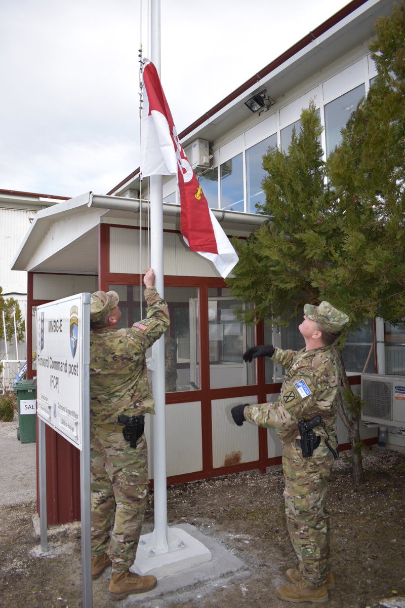 Today the Squadron Commander, LTC Kilbride, and the Squadron Command Sergeant Major, CSM Heyliger, raised the 1-89 CAV Battle Flag at the Forward Command Post in Kosovo! #ReadyNow