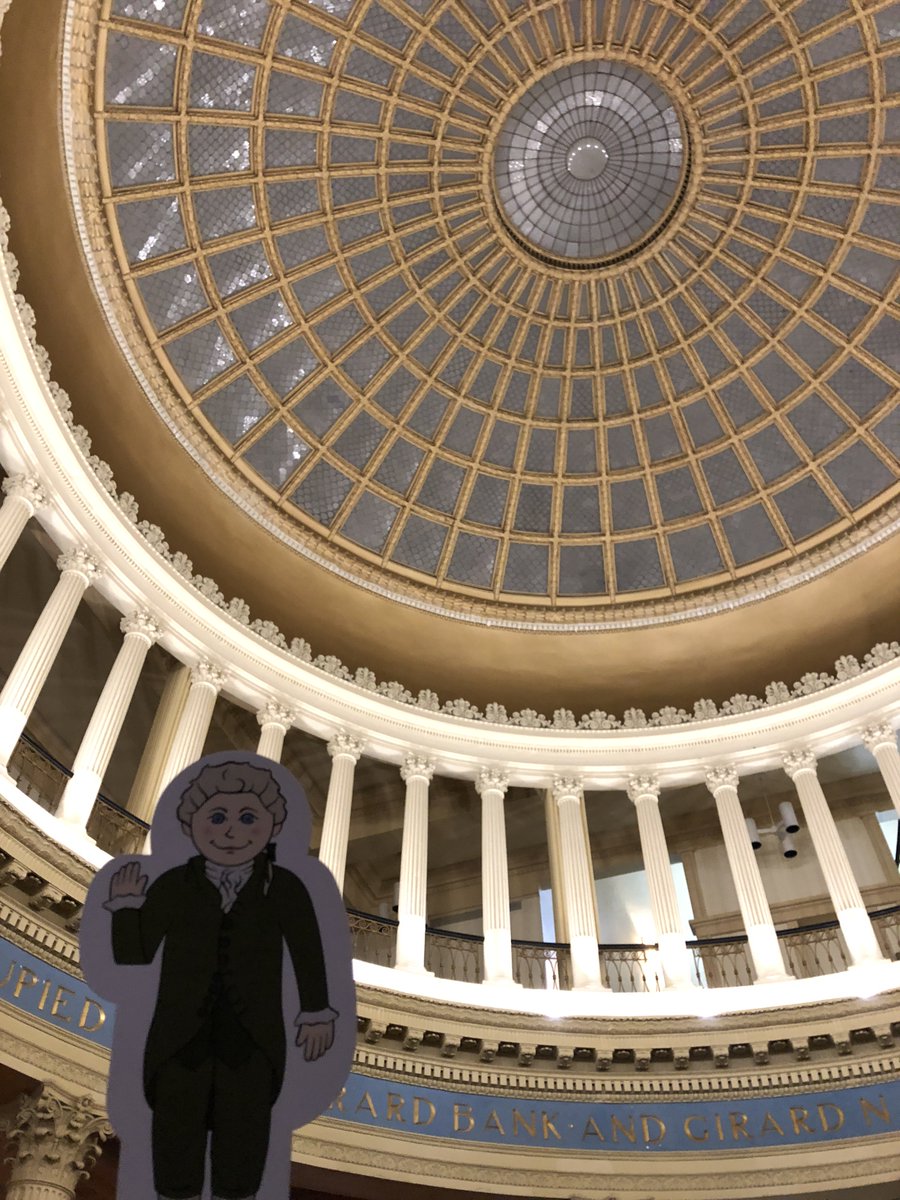 TheAHASociety's tweet photo. Happy Birthday First Bank of the United States -- signed by #GeorgeWashington #OTD Feb. 25, 1791! Right across from the @AmRevMuseum in #Philadelphia, it is a great place to take pics with Flat Hamilton. #savethefirstbank #HamiltonWasHere https://t.co/jSLkZ1A8cy