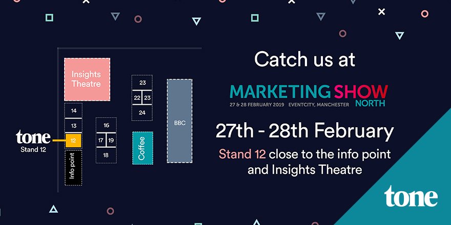 toneagency's tweet photo. Are you attending the highly anticipated #MarketingShowNorth this week? You can catch us on Stand 12 - be sure to come and chat with us! https://t.co/CQeiwlOWxK