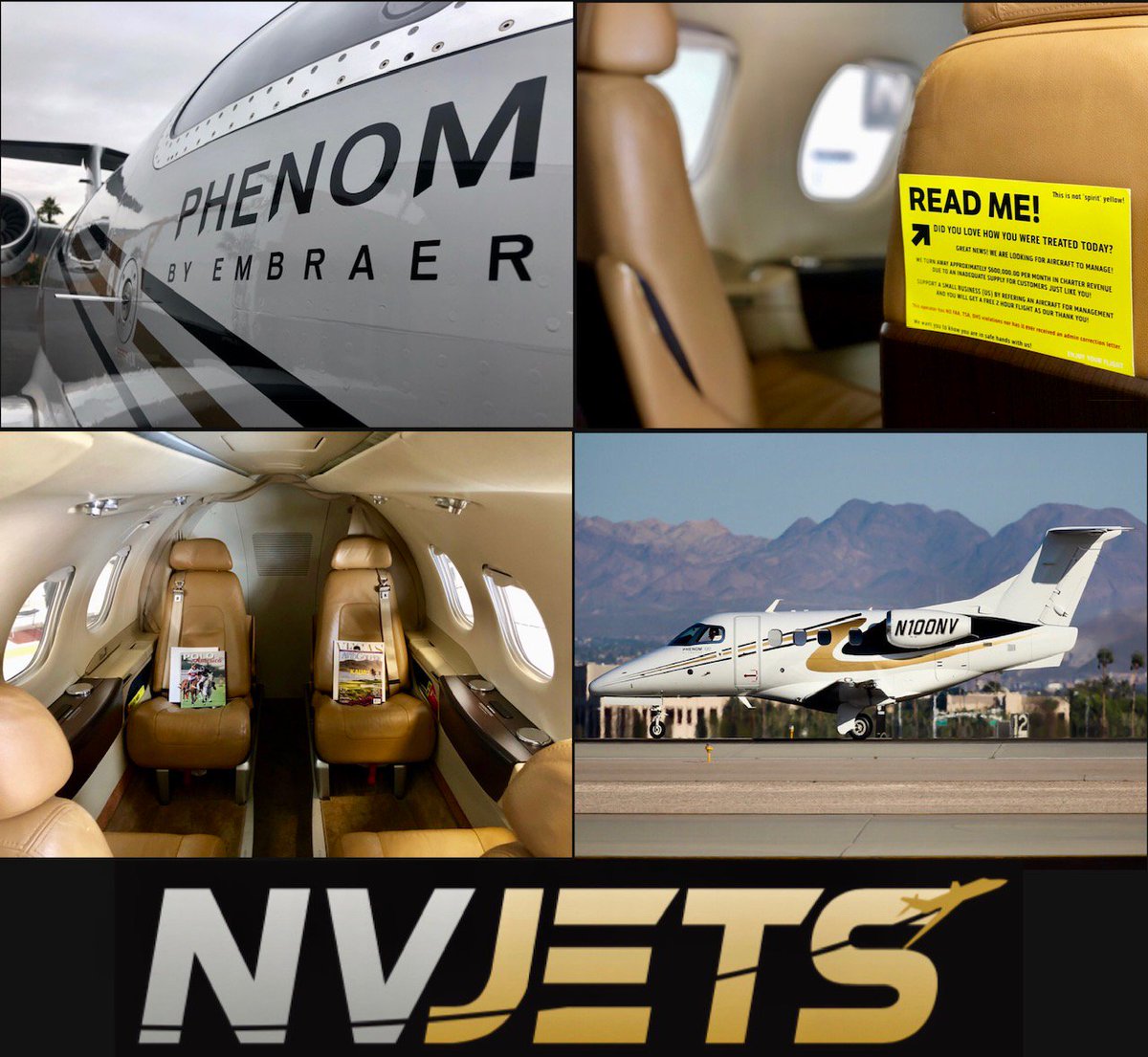 NVJETS's tweet photo. Climb aboard the ONLY Safety Rated #Phenom100 in #LasVegas ! Don't be fooled by our local competitors. There is only 1 company in town with #NoViolations & a #CleanCertificate ... Choose the company voted #BestOfLasVegas2018 #BestAirline ... #NVJETS https://t.co/9TUV5dfl8q