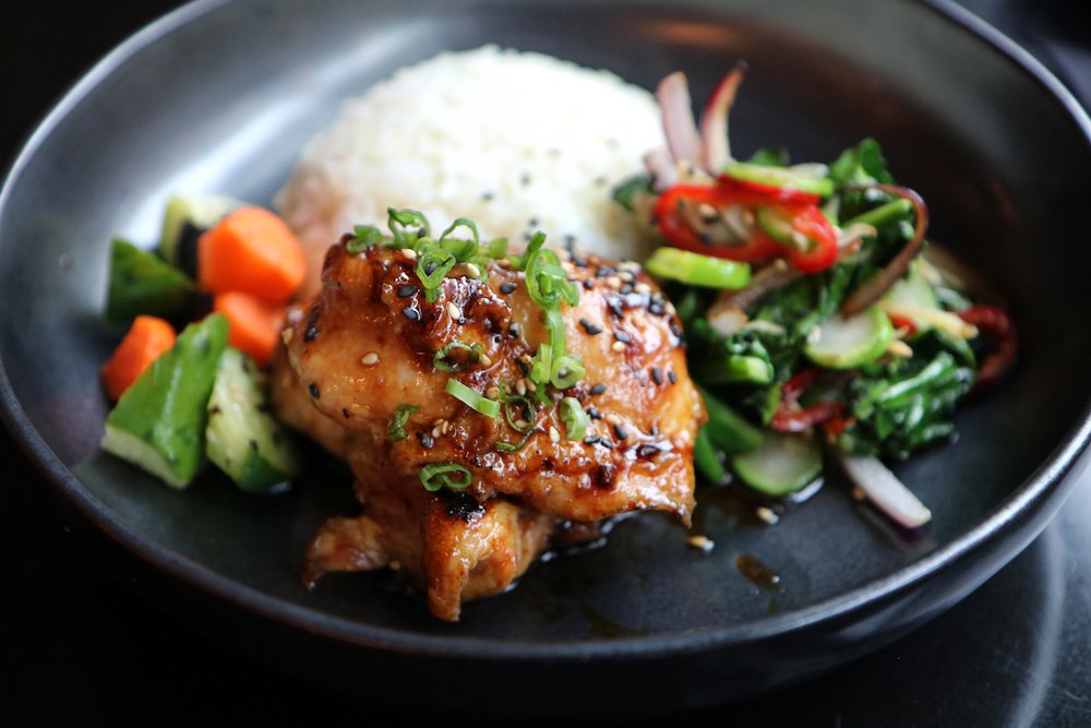 Disclaimer: when eaten for lunch, our Teriyaki chicken rice bowl with avocado, rice, cucumber and nori is guaranteed to brighten up your Monday.