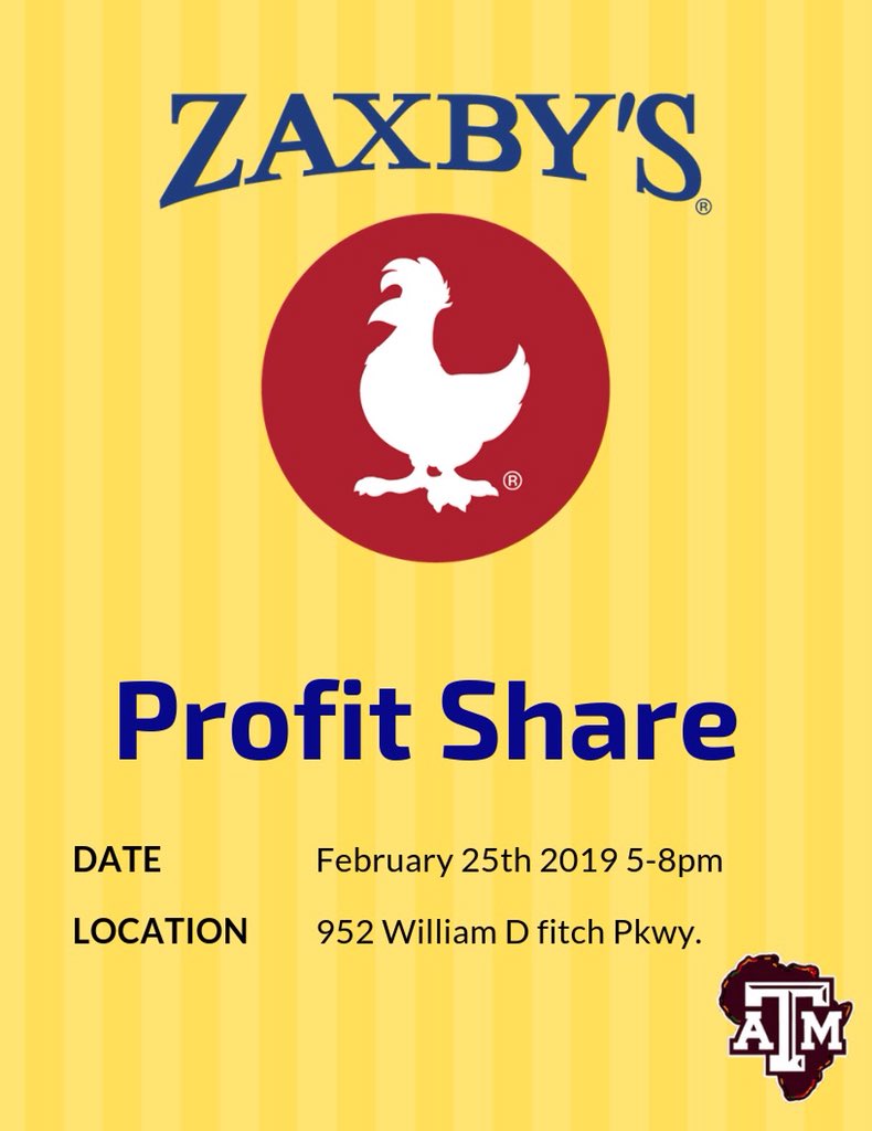TAMU_ASA's tweet photo. Tonight is the night!! Make sure to come out! You will be starting off the week the right way with your favorite Org at Zaxby’s ❤️
Today • 02/25 • 5-8 PM
#OneASA https://t.co/dZ7tx5JiQR