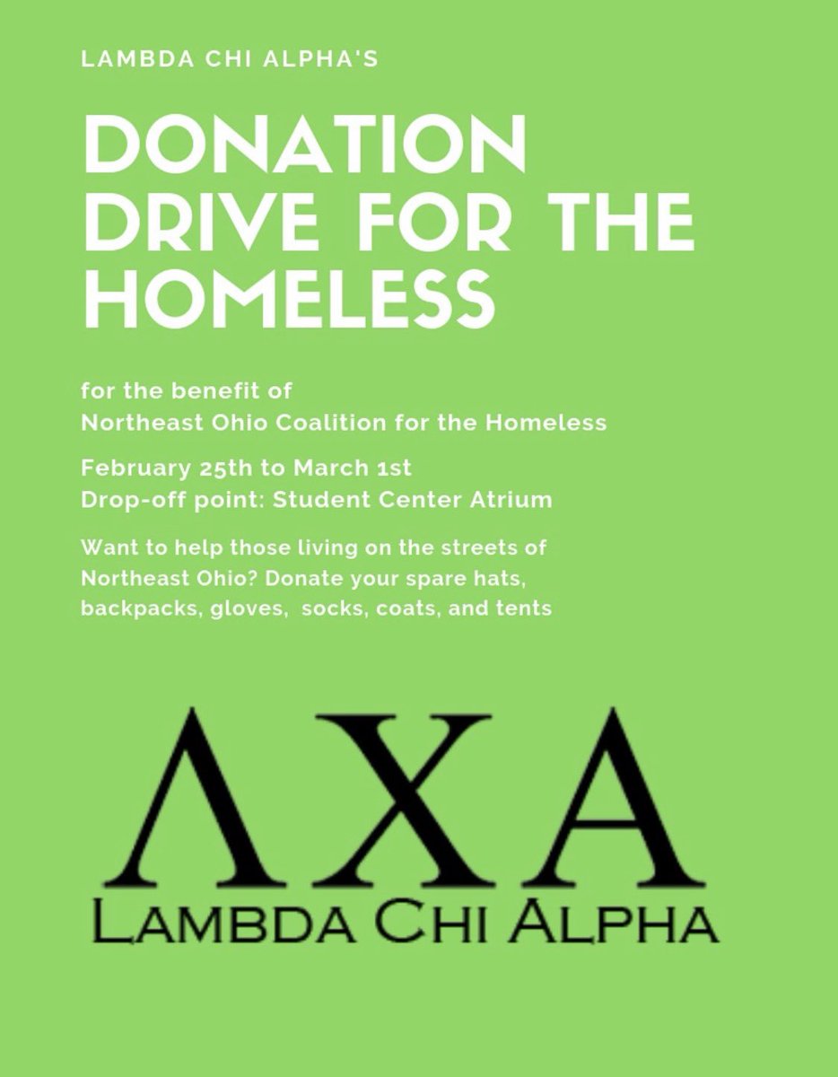 JCULambdaChi's tweet photo. Reminder that this week we’ll be collecting any spare clothing in the Student Center Atrium! https://t.co/i6Z4XeKgCL