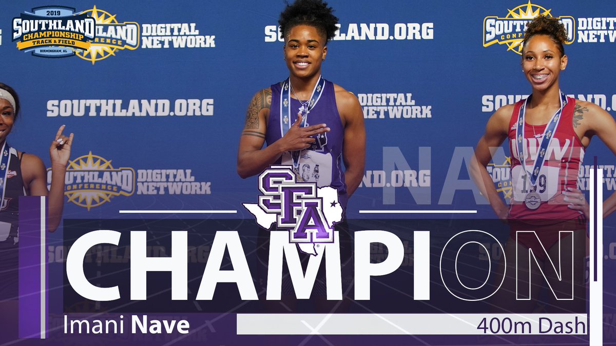 SFA_TFXC's tweet photo. CHAMPION!! Imani Nave earns 🥇 in the women's 400m final!
#AxeEm https://t.co/bu153C3d7z