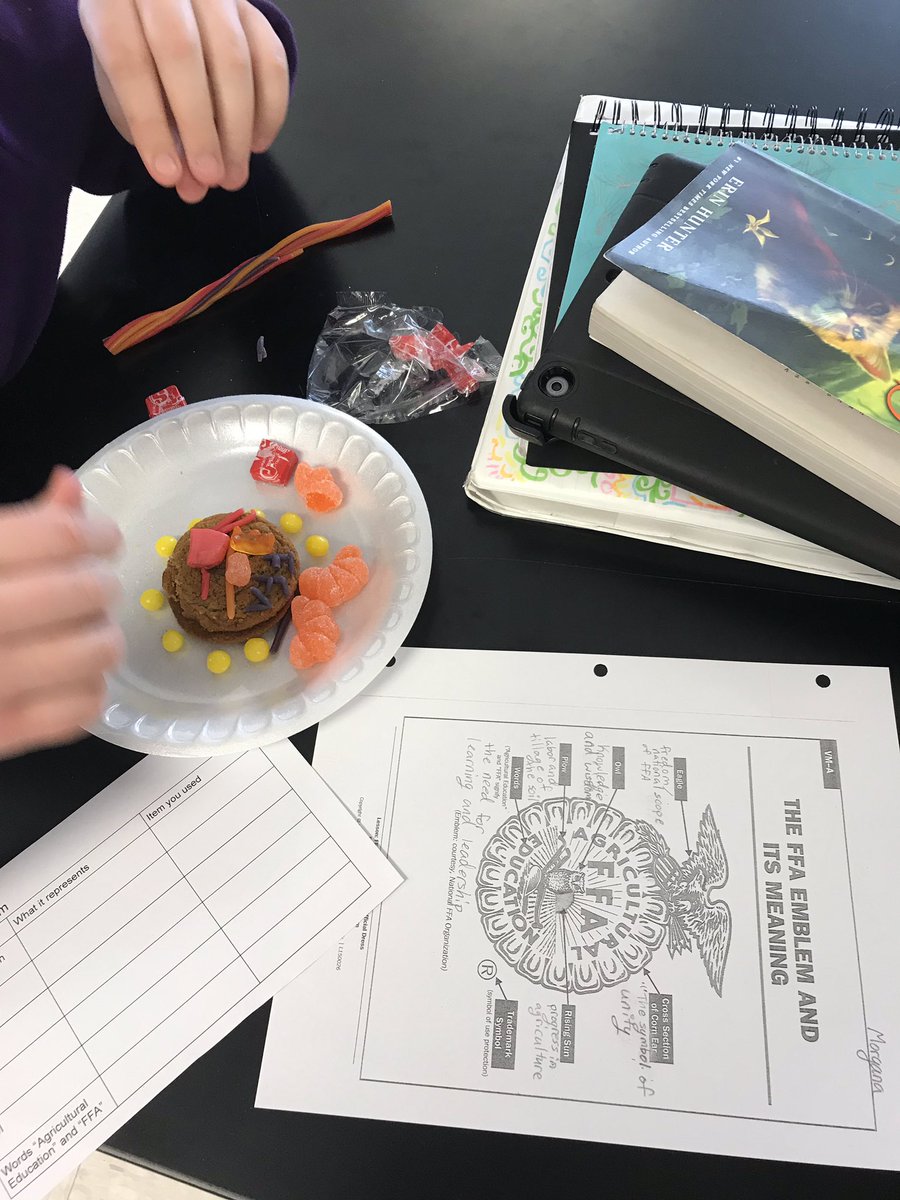 LVanegtern's tweet photo. Today in Agriscience 7, we learned about the FFA emblem and then recreated it with candies. #WIAgEd #NationalFFA #TeachAg #NAAE #WAAE https://t.co/el4dpRl4dC