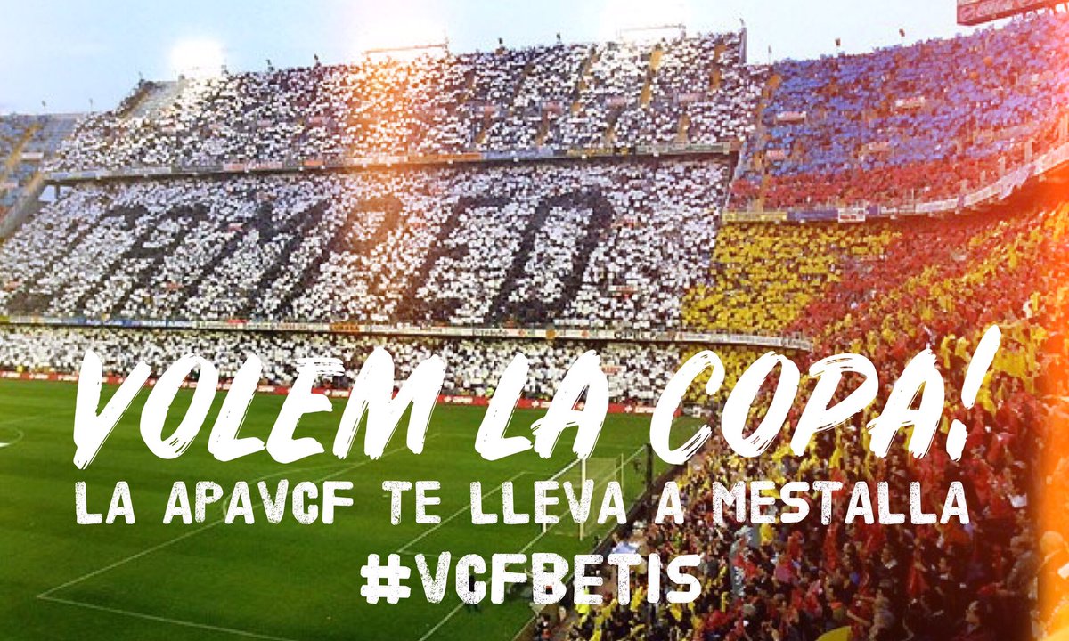 apavcfMEDIA's tweet photo. ¡La #APAVCF te lleva a Mestalla!
¡Sorteamos 2 entradas 🎟 para el partido de #CopaDelRey entre #VCFbetis!  

Para participar: 
👉 Haz RT
👉 Sigue a la cuenta de la @apavcf2

¡Mucha suerte y amunt!
#VCF #Valencia #ValenciaCF #VCFrealbetis #ValenciaBetis #LaCopa #VolemlaCopa https://t.co/j5Mhzqm5ex
