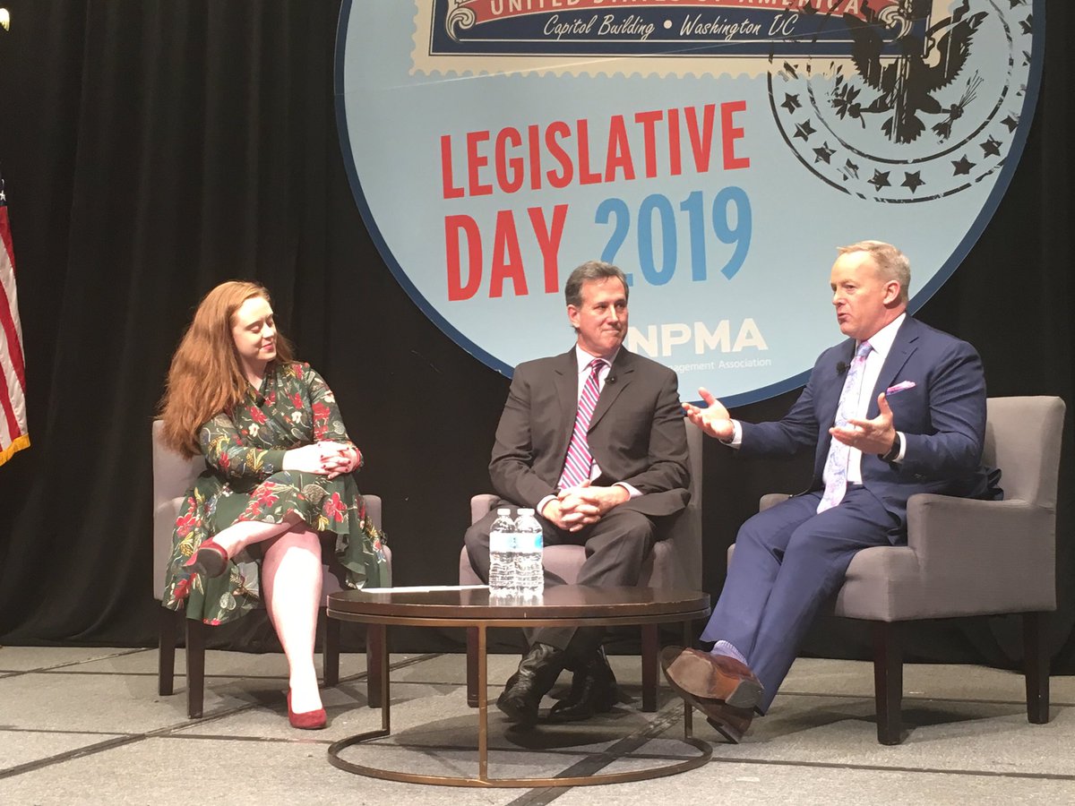 NPMA’s Ashley Amidon moderating a session with Senator Rick Santorum and Sean Spicer. #NPMALegislativeDay