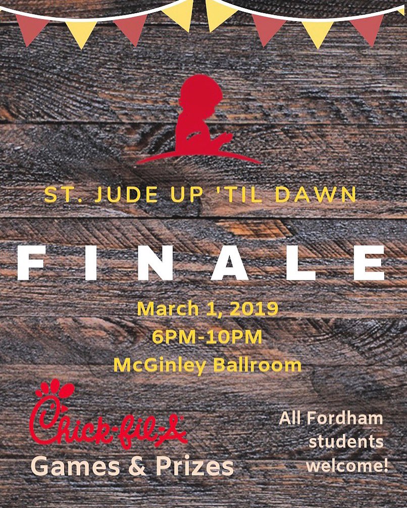 UTDFordham's tweet image. THIS FRIDAY! Come out and celebrate your fundraising efforts this year at our Backyard BBQ themed FINALE event. Support the kids of St.Jude’s Research Hospital 💛 There will be fun games, cool prizes, and Chic-fil-A!!! See you there #StJude #UpTilDawn #FinaleEvent #FTK #Fordham