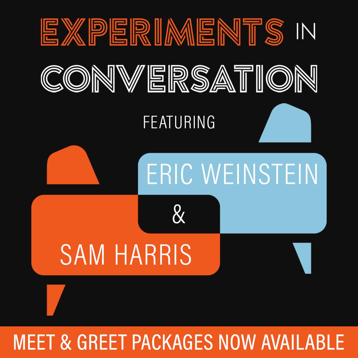 ExperimentsIC's tweet image. You can meet Sam and Eric after this week’s events in Boston and DC. 
If you already have a seat, click here for a meet and greet upgrade: bit.ly/EIC-2019 
If you don't yet have a seat, some still remain: samharris.org/events