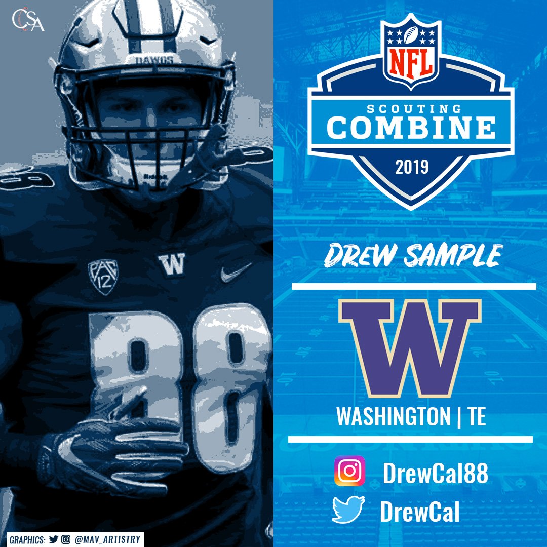 CSA_RD's tweet photo. Good luck to client Drew Sample ( @drewcal ) this week at the #NFLCombine - He will be action on Saturday, March 2 on @nflnetwork

#DrewSample #Washington #GoDawgs #GoHuskies #UW #UW_Football #UWAthletics #NFLDraft #Combine #Indy #capsportsadv #PathToTheDraft https://t.co/D0Tdd4DTtP