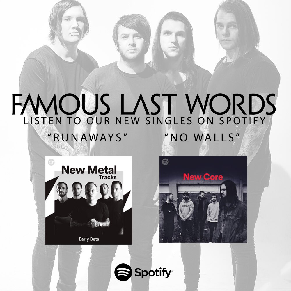 famouslastwords's tweet image. HUGE thank you to everyone over at @spotify for adding us to the #newmetaltracks and #newcore playlists!
Go follow those playlists and check out our new songs!