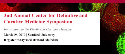 CdcmStanford's tweet photo. We are excited to announce the 3rd Annual Center for Definitive and Curative Medicine on March 19, 2019! Register today at: https://t.co/jyG1vgqqPu
@StanfordMed @LPFCH #curingtheincurable #stanfordcdcm https://t.co/ZOTgFbJduW