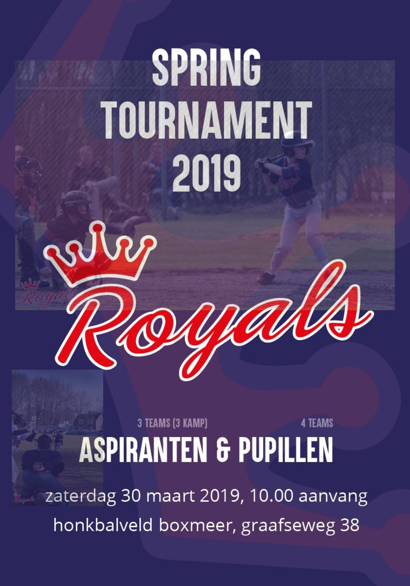 hsvRoyals's tweet photo. Ook dit jaar weer het jaarlijks terugkerend jeugdtoernooi Spring Tournament, editie 2019! Deze keer in Boxmeer, sportpark de Brest. Zaterdag 30 Maart 2019, aanvang 10.00 https://t.co/0JAFxGxThr                             #hsvroyals #baseballseason #honkbal #baseball #boxmeer https://t.co/z6rTjDdeAW