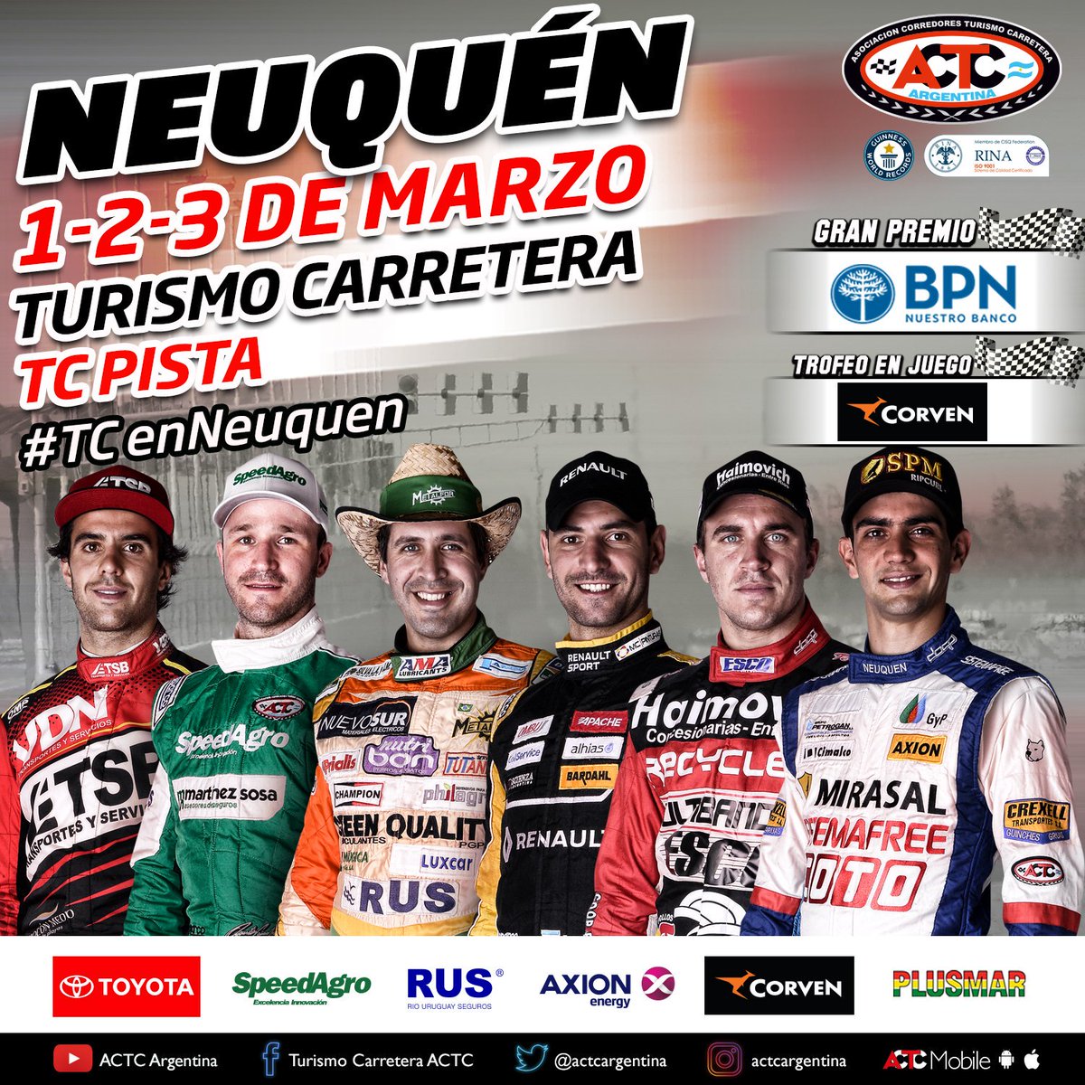 Semana de carrera para el TC y TCP en Neuquén, primera carrera especial del año para el Turismo Carretera 
1-2-3 de Marzo #TCEnNeuquen