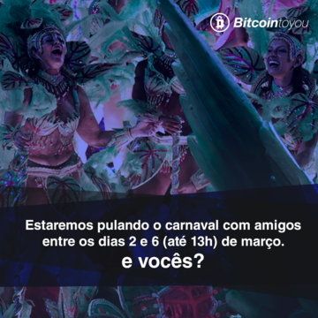BitcointoyouS's tweet photo. Fiquem atentos a programação de carnaval!

Entre os dias 02/03 à 05/03 não teremos expediente. Retornaremos no dia 06/03 a partir das 13:00 hrs. Nossa plataforma, no entanto, continuará operante para negociações! https://t.co/WaFUIPzkTD