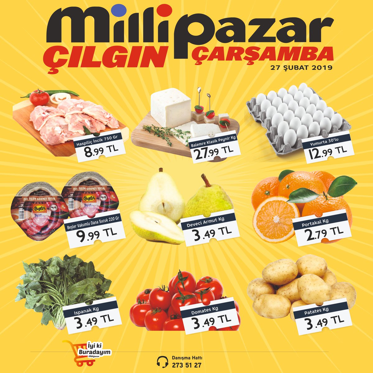 MilliPazarBursa's tweet photo. Çılgın Çarşamba Fırsatları 27 Şubat 2019 Çarşamba Günü Mağazalarımıza Bekliyoruz!
Milli Pazar’da #ToptanAlınToptanKazanın Yüzlerce Üründe Çoklu Alımlarınızda Anında İndirim Fırsatını Kaçırmayın. https://t.co/C1RYDpZ2VT