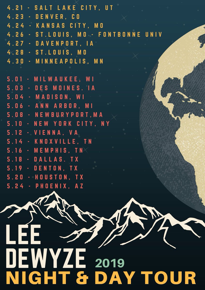 LeeDeWyze's tweet photo. TOUR ANNOUNCEMENT 2019
Head over to https://t.co/jnG1MHhX1R for all tickets and Info!
#NightAndDay #Tour #Tour2019 #NewMusic https://t.co/dZBfIkRFK8
