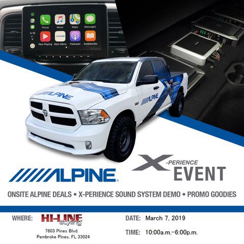 HiLineStyling's tweet image. The Alpine Experience Ram and Jeep are going to be at Hi Line Styling on March 7th  Mark your calendars.  Alpine’s Eric Brooks is teaming up the crew from Hi Line Styling to bring you a event-only special pricing on Alpine products and demos.