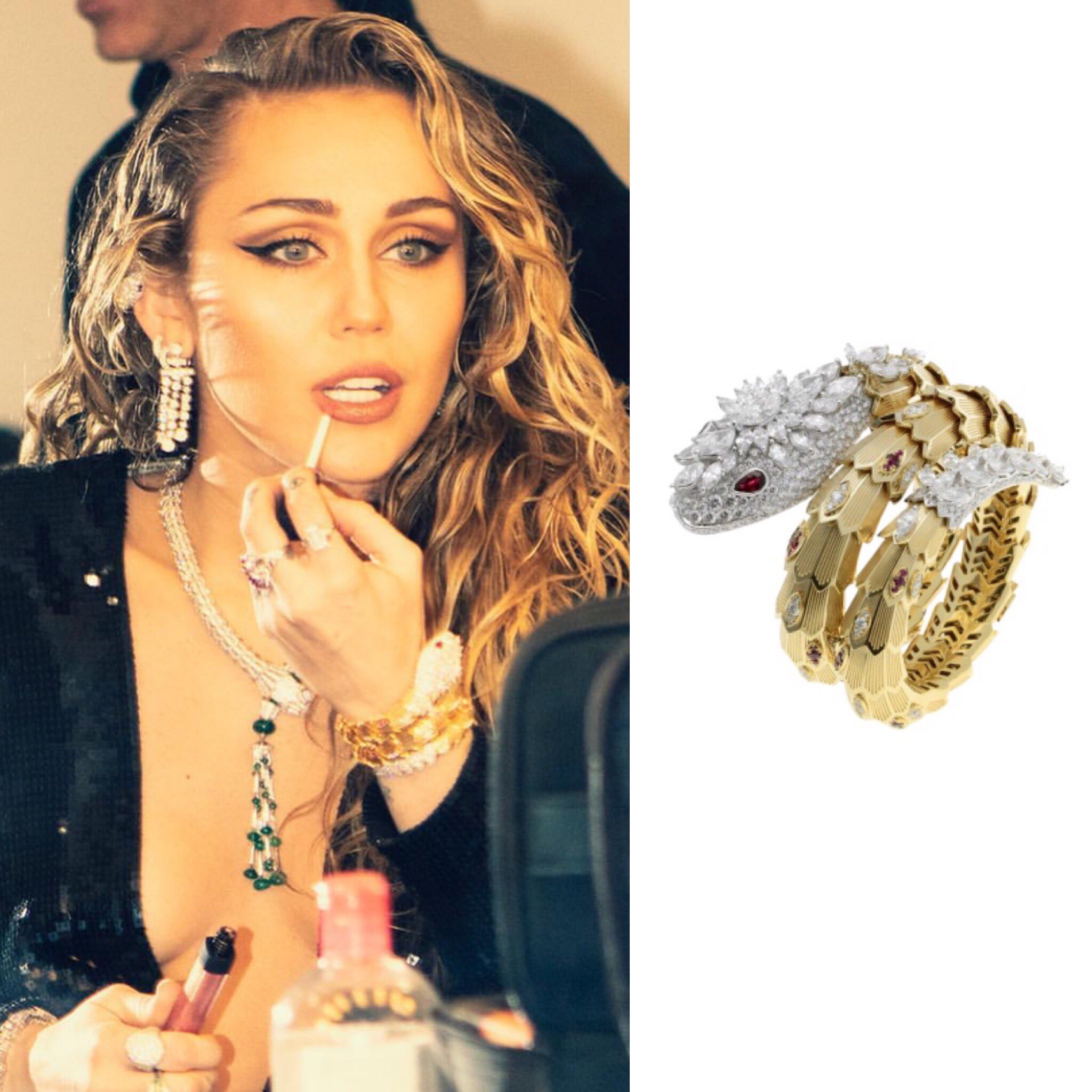 Miley Fashion on Twitter: "{Style Guide} @mileycyrus wore Iconic Serpenti High Jewelry Snake Bracelet Ruby Eyes to Vanity Fair's Oscars After Party night! Photo Credit: @MileyCyrus | @Vijatm