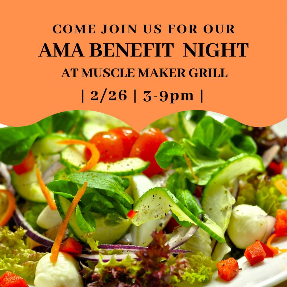 AMA_ECU's tweet photo. ECU AMA will be hosting a benefit night from 3-9pm at Muscle Maker Grill on Tuesday 2/26!! Click the link for great food that will having you looking primed for Spring Break...bring all your friends! https://t.co/IFGJAtnjXl

3150 Evans St. 
Please write "ECU AMA" on your receipt! https://t.co/A6pXlKQmko