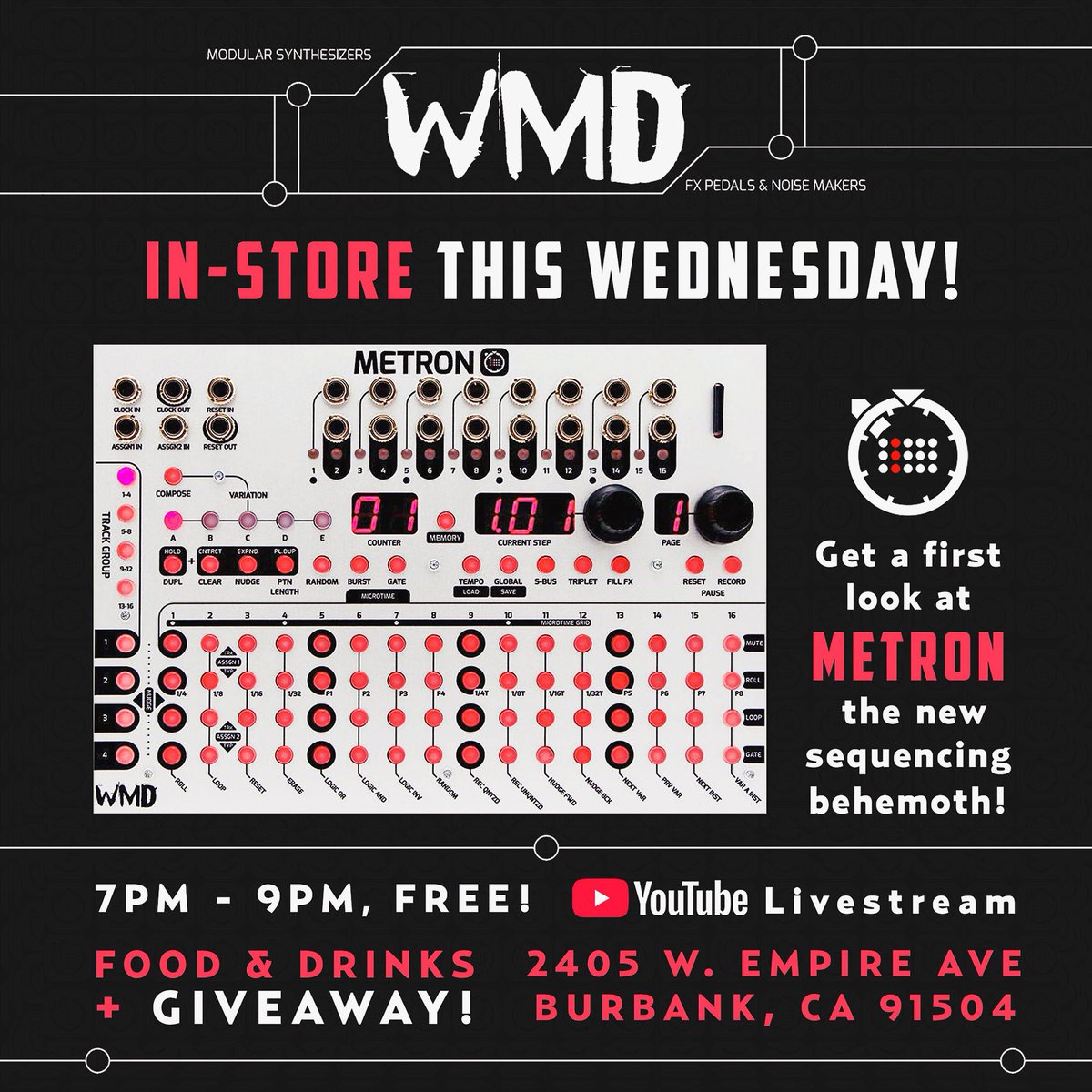 This Wednesday!!! Come on by to see the new <a href="/wmdevices/">WMD</a> Metron sequencing module. WMD will be demoing it and answering your questions! There will be food and drinks plus a FREE giveaway! 

facebook.com/pg/perfectcirc…