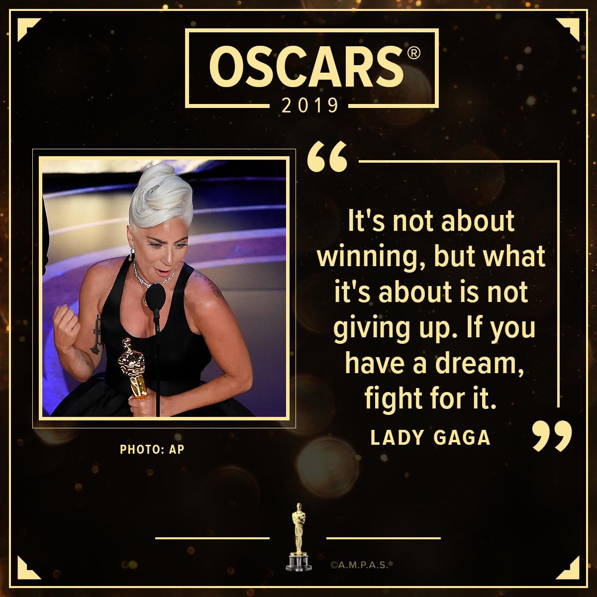 BrightStarEnter's tweet photo. We love what @ladygaga said at the #Oscars last night. It's not about winning. It's about never giving up. Always keep fighting. Pursue your dreams! #BrightStarEvents https://t.co/NNsr6t9uFv