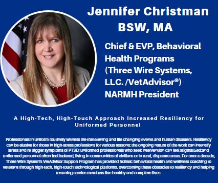 Chief and EVP @jarfa104 is on the road! Jennifer will be presenting 'A High-Tech, High-Touch Approach to Increased Resiliency for Uniformed Personnel at the National Behavioral Consortium (NBC) tomorrow, Feb. 26, in Phoenix, AZ, showcasing @VetAdvisor1 and @threewiresys!