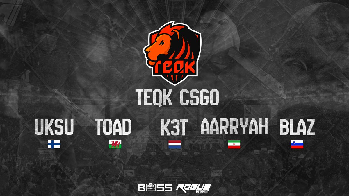 TeamTeqk's tweet photo. 👀Teqk CS:GO
🇳🇱@K3tjk 
🏴󠁧󠁢󠁷󠁬󠁳󠁿@toad_CSGO 
🇮🇷@AarryahCS 
🇫🇮@UKSUCSGO 
🇸🇮@CrYPlayz https://t.co/bl8EhkNl8A