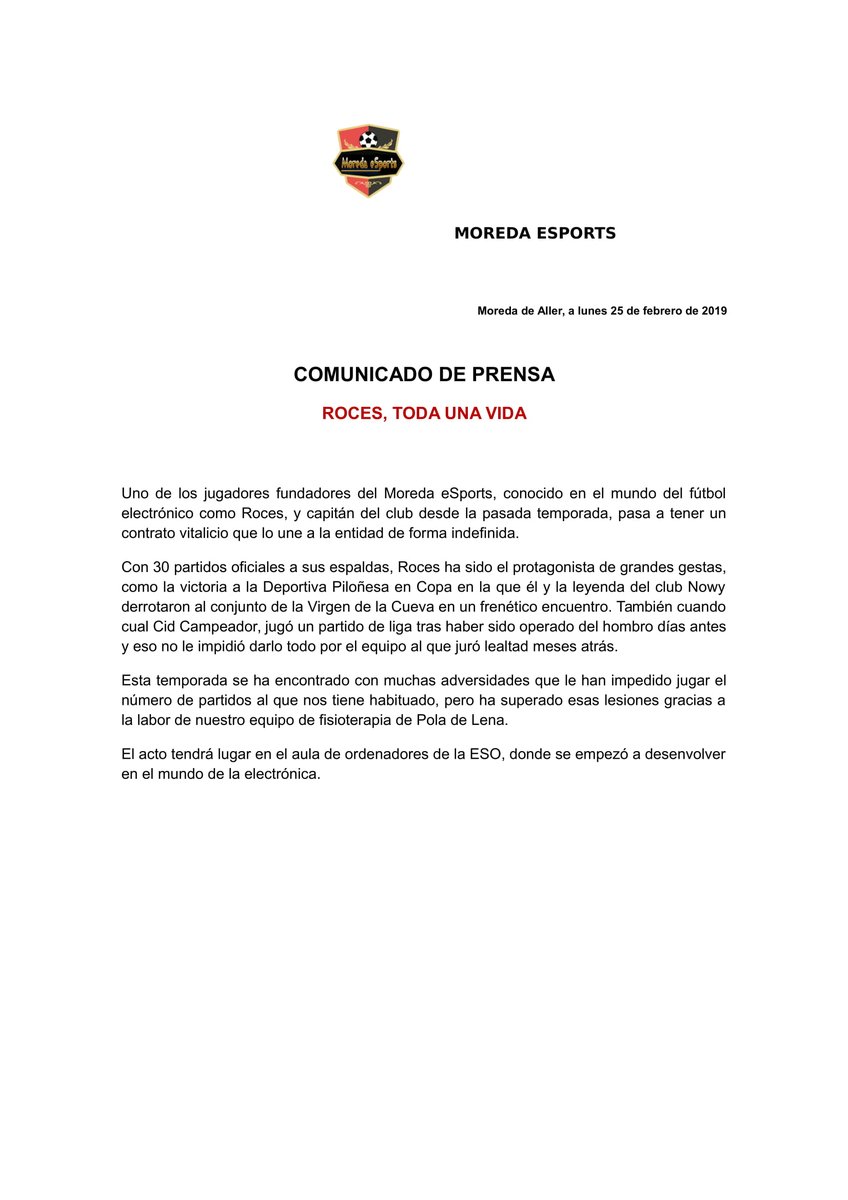COMUNICADO OFICIAL: Roces, toda una vida #Moreda1yno51