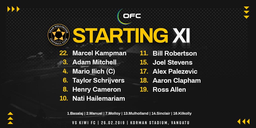 TeamWelly's tweet photo. LINE UP | Here is your #teedubs Starting XI and substitute players for Game 2 of the @OFCChampsLeague against Kiwi FC

CAPTAIN | @MarioIlich 

HEAD COACH | @JoseCoaching 

#FullThrottle #WeReady #OFFCL #KIWWLG https://t.co/42jGGekz9z