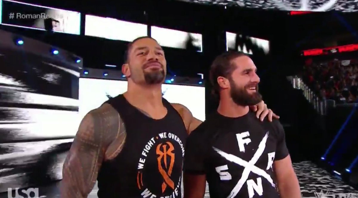BRWrestling's tweet photo. Seth welcomes Roman back 👊 https://t.co/SDRzj763Mh