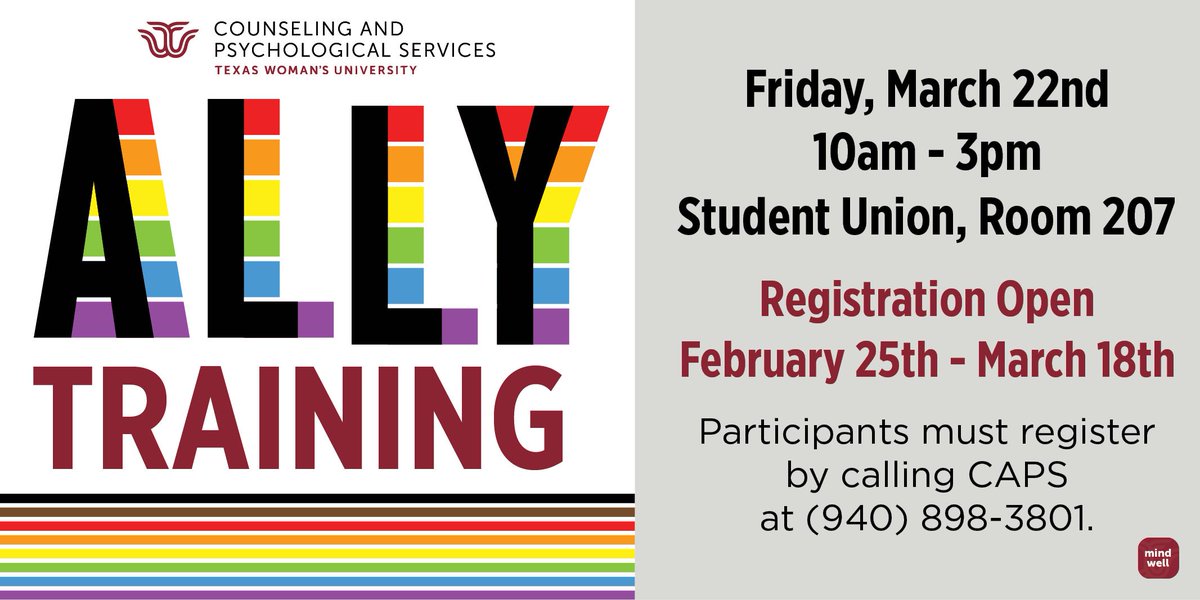 Dr_KMRodriguez's tweet photo. #TWU Students, faculty, & staff: Sign up today to be part of #TWUCAPS Ally Training! π³οΈβπ #campuswithaheart #TXWomans #TWUevents #MindWellTWU #Ally #allygiance #pride #LoveWins #loveislove #allweneedislove #HumanRights @WellbeingTWU @MendezGrant @TWUpres https://t.co/2BRAjySnB3