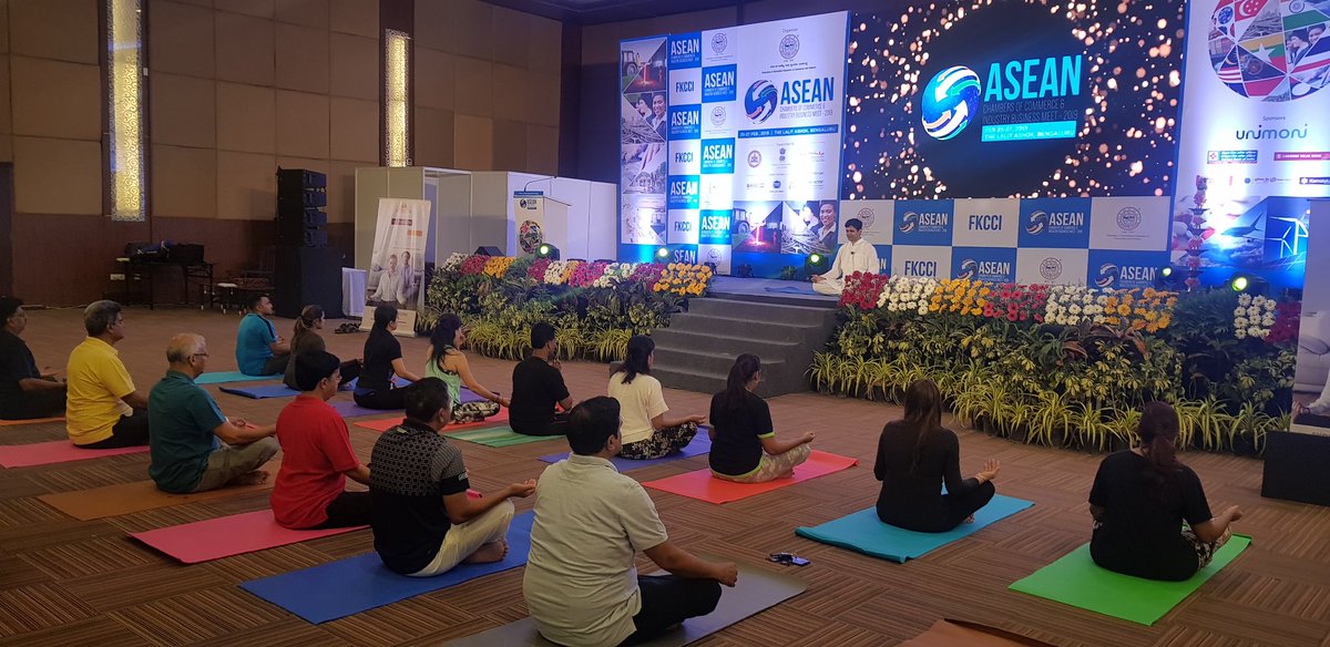 mohanpv's tweet photo. Yoga & Meditation for delegates by @ArtofLiving #ASEAN2019 this morning #Bengaluru https://t.co/ZknzALzF9n