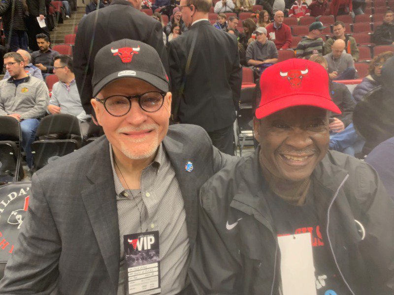 DrWillieWilson's tweet photo. Dr. Willie Wilson & @PaulVallas enjoy some much deserved down time as they relax this Election Day eve, taking in a Bulls game - courtside! #FriendsAllTheWay #Bromance #ThePeoplesMayor #Punch22Feb26 https://t.co/KjP0pG9hR9
