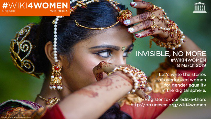 UNESCO's tweet photo. Over 25,000 pages are written each day on @Wikipedia.

Let's add more amazing stories about women to honor their achievements.

Join @UNESCO and @Wikimedia on 8 March for our #wiki4women global event.

Register online now! ➡️ https://t.co/BA37jLrdTQ #InvisibleNoMore https://t.co/zl0kSkyUFA