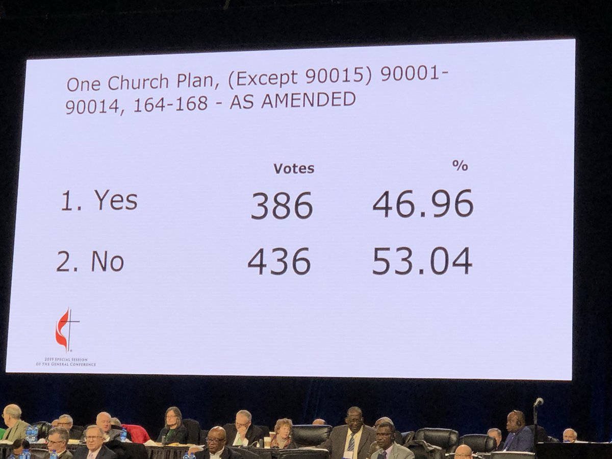 #GC2019 votes down the One Church Plan. Deeply disappointed but not surprised after the previous votes. Tomorrow will focus on the Modified Traditional Plan, debating and discussing and determining the constitutionality of this.