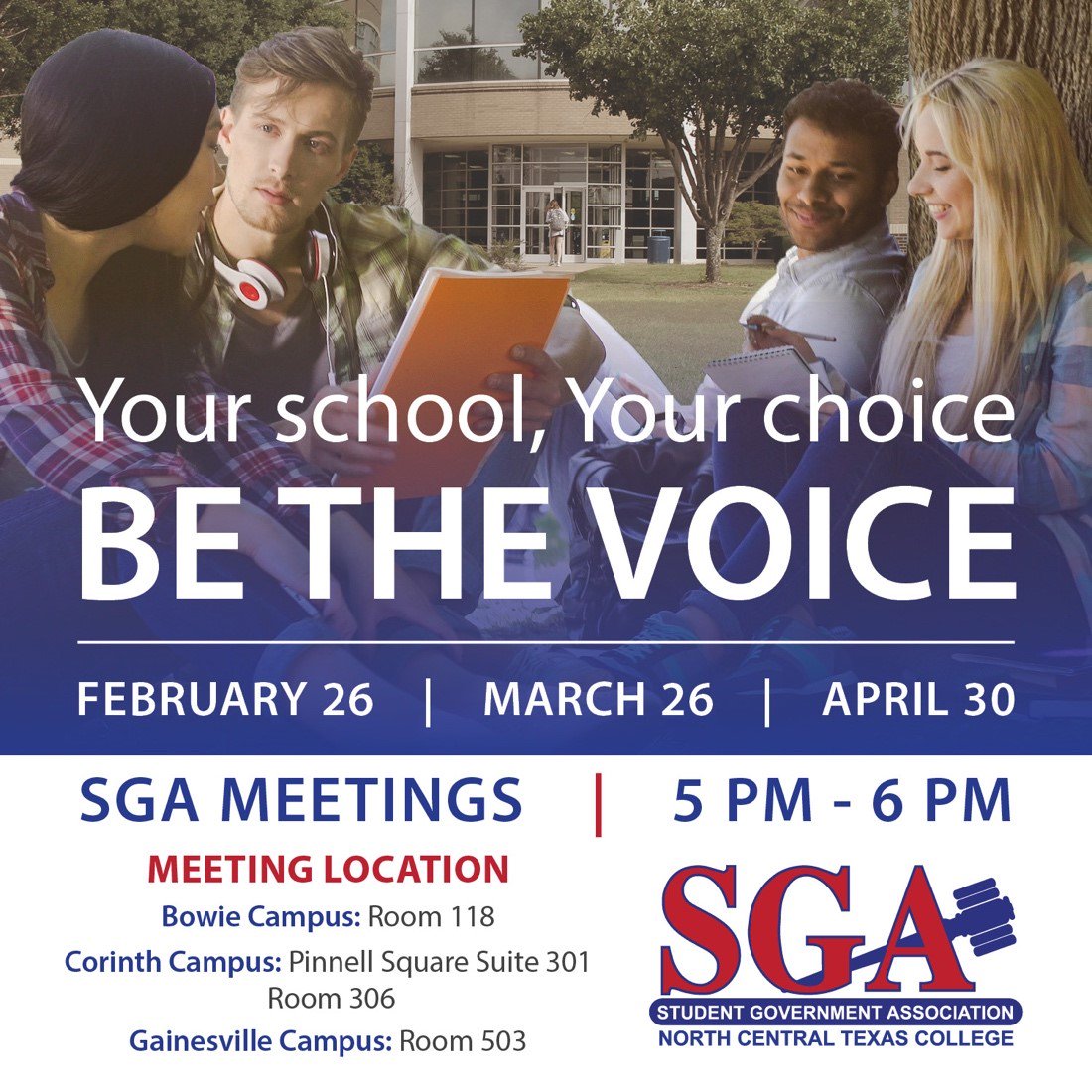 LifeatNCTC's tweet photo. Mark your calendars everyone!! SGA is having a meeting next week (April 30th) @ 5pm in Corinth, Gainesville, and Bowie! Be there and make your voice be heard!!
#LifeatNCTC #NCTCSGA https://t.co/Q2SEFHuU2g