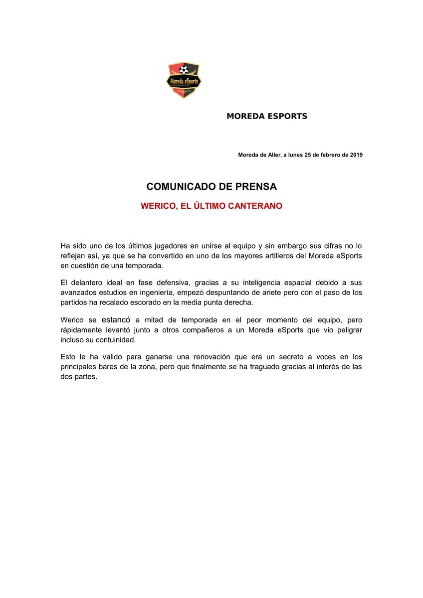COMUNICADO OFICIAL: Werico, el último canterano #Moreda1yno51