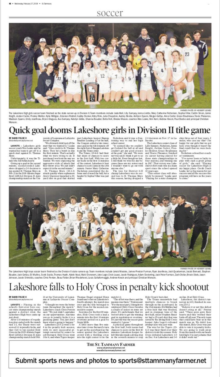 Four pages of sports (pretty much soccer 😎) in this week's St. Tammany Farmer. Pick one up in your Wednesday edition of <a href="/theadvocateno/">New Orleans Advocate</a>. <a href="/APSE_sportmedia/">APSE</a>