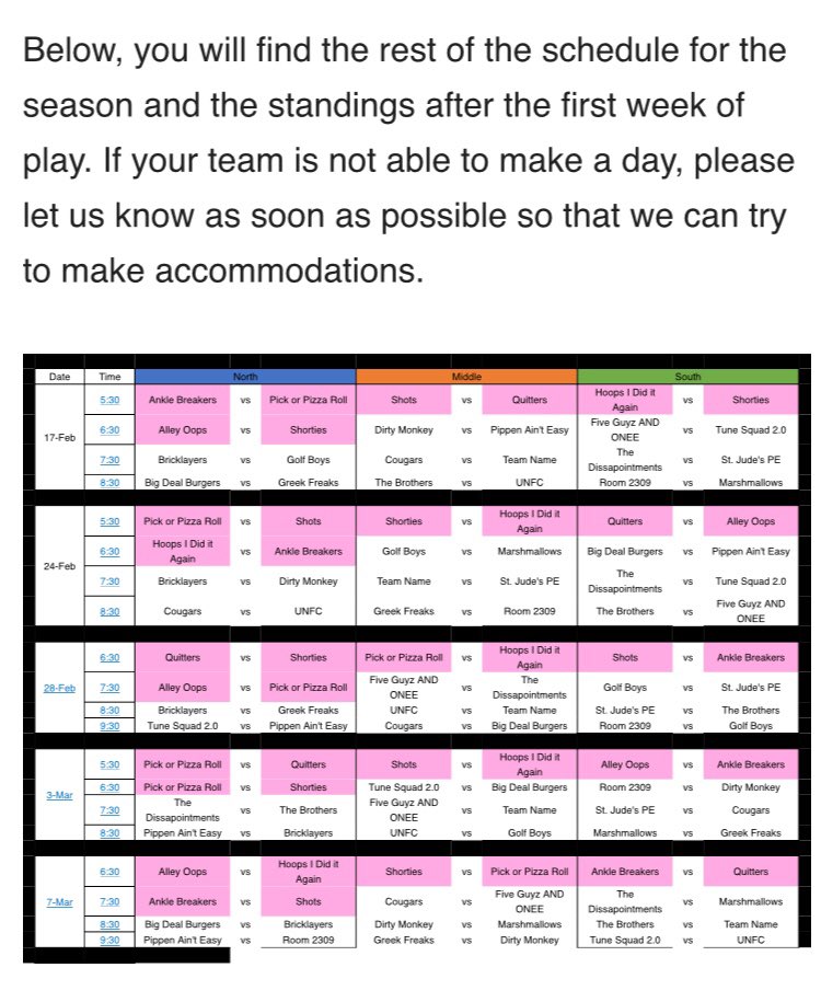 WLCIntramurals's tweet photo. @StJudePE @ColinBiest2 Screenshot is from a February 12th email...don’t say you didn’t have a chance to request a change🤷🏻‍♂️ https://t.co/OhIAUMMXOs