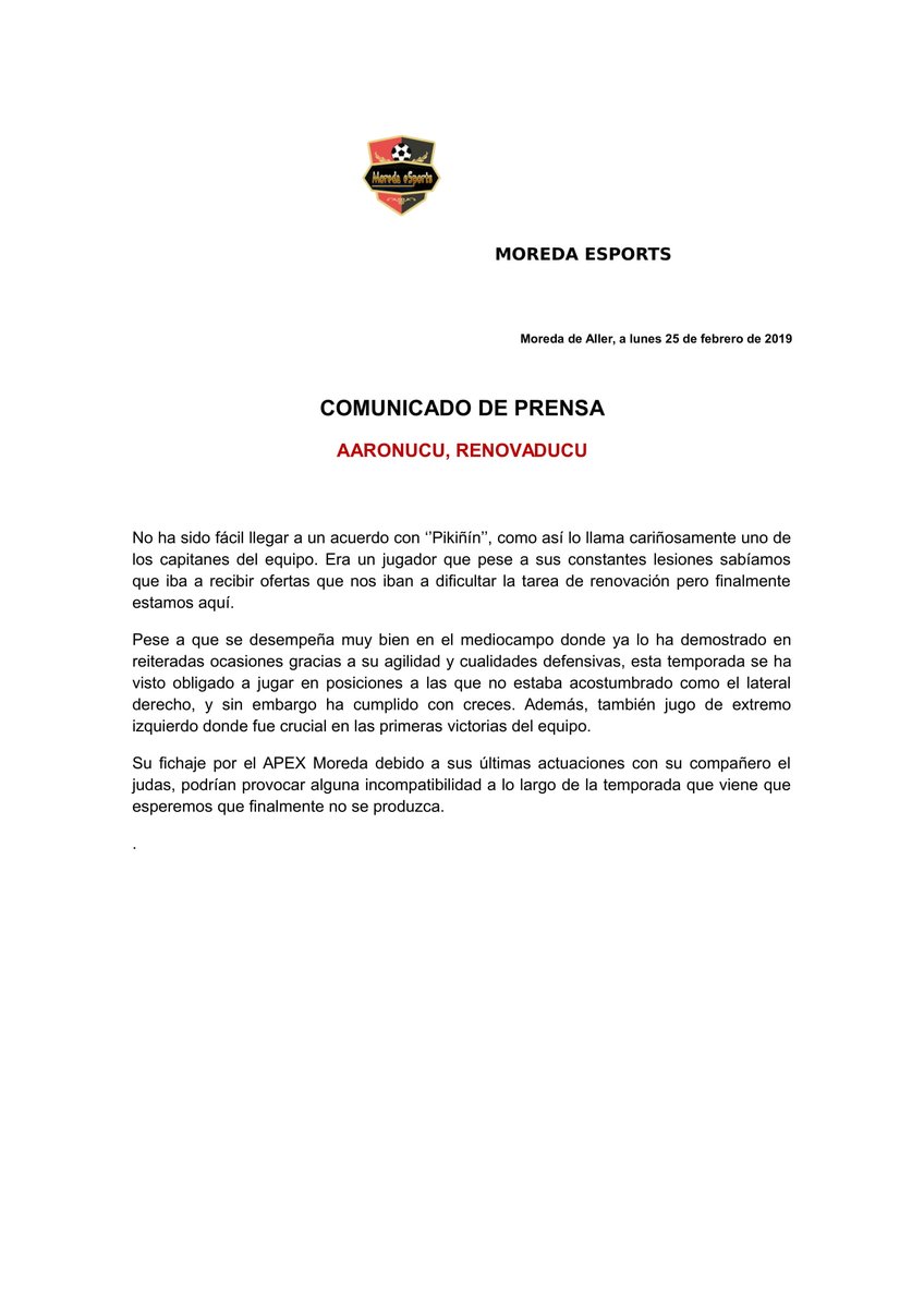 COMUNICADO OFICIAL: Aaronucu, renovaducu #Moreda1yno51