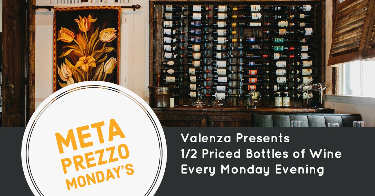 ValenzaItalian's tweet photo. Enjoy wines by the bottle from a select list for 1/2 price! #WineNight #Monday #WineSpecial https://t.co/LStYwhdDxA