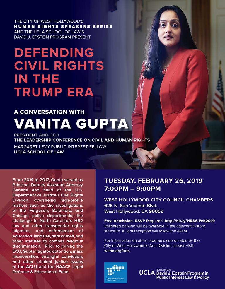 WeHoHRSS's tweet photo. TOMORROW! You don't want to miss this #WeHo Human Rights Speakers Series event, DEFENDING CIVIL RIGHTS IN THE TRUMP ERA with @vanitaguptaCR and @naragirl at the #WeHo Council Chambers. The event is FREE, but RSVPs are required. https://t.co/quEiaKk99o https://t.co/NvS5mEHdoE