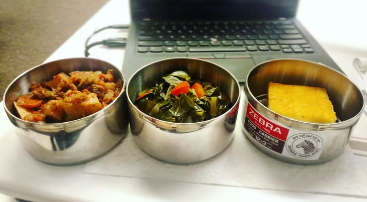 GabrielAdvisor's tweet photo. Lunch for this week! A hearty vegetable stew 🍲, collard greens 🥬 and cornbread. https://t.co/0XEh2M1kKz